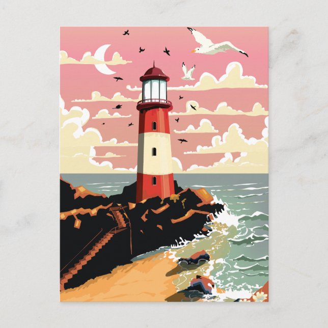 Invitation Carte Postale Phare vintage (Devant)