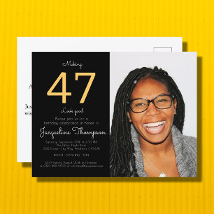 Invitation Carte Postale Photo Black Gold Anniversaire