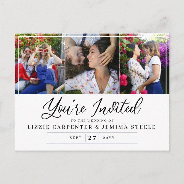 Invitation Carte Postale Photo Collage Black Vous êtes invité Mariage budgé (Devant)