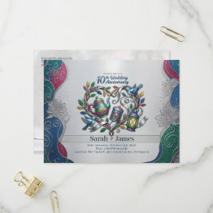 Invitation Carte Postale Photo de 10e anniversaire de mariage en aluminium