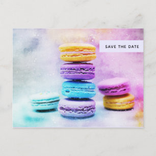 Invitation Carte Postale Photo de Macarons colorés Enregistrer la date