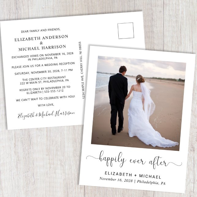 Invitation Carte Postale Photo de réception de mariage Happily Ever After (Créateur téléchargé)