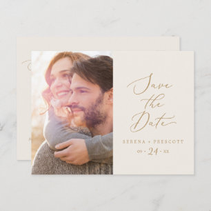 Invitation Carte Postale Photo Delicate Gold et Cream Enregistrer la date