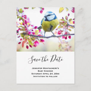 Invitation Carte Postale Photo d'oiseaux bleus et jaunes Enregistrer la dat