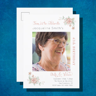Invitation Carte Postale Photo floral d'anniversaire