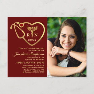 Invitation Carte Postale Photo moderne Black Gold Nursing Graduation