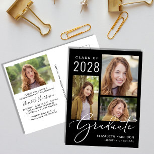 Invitation Carte Postale Photo moderne Black Graduation Party