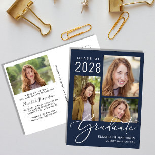Invitation Carte Postale Photo moderne Blue Graduation Party