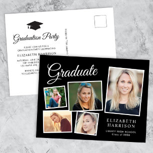 Invitation Carte Postale Photo moderne Collage Black Graduation Party