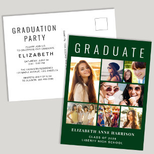 Invitation Carte Postale Photo moderne Collage Green Graduation Party