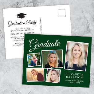 Invitation Carte Postale Photo moderne Collage Green Graduation Party