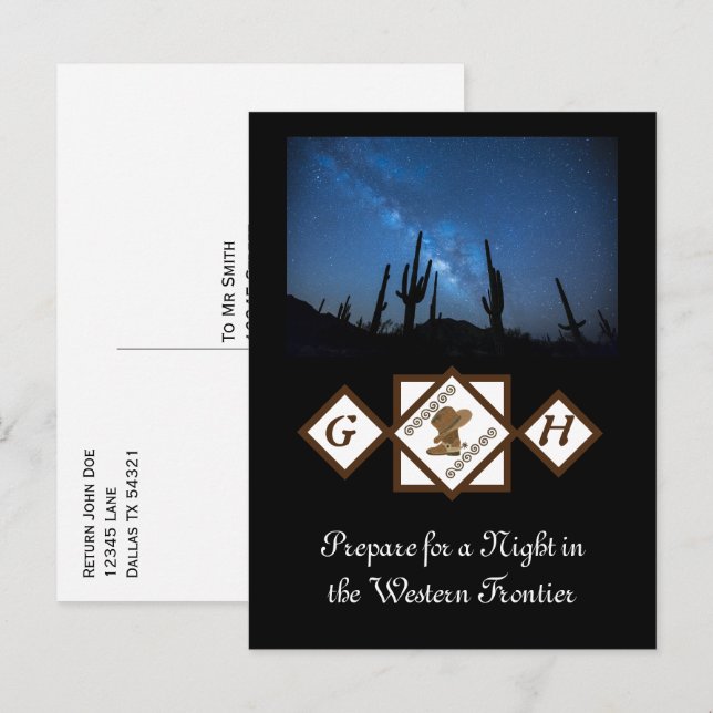 Invitation Carte Postale Photo Monogramme Casquette de poupées et de cowboy (Devant / Derrière)