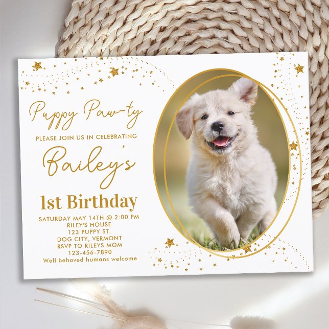 Invitation Carte Postale Photo personnalisée pour animaux de compagnie Gold (Créateur téléchargé)