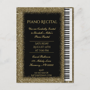 Invitation Carte Postale Piano quart de queue de parties scintillantes d'or