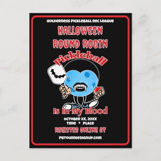Invitation Carte Postale Pickleball Halloween Round Robin Party Vampire (Devant)