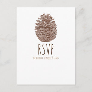 Invitation Carte Postale Pin Cone rustique Élégant Mariage simple RSVP