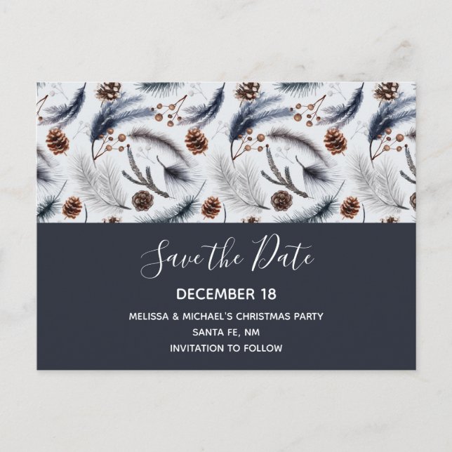 Invitation Carte Postale Pine Cones & Pine Needles Motif Enregistrer la dat (Devant)