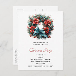 Invitation Carte Postale Pine Wreath avec Holly Christmas
