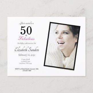 Invitation Carte Postale Pink 50 et fabuleuse fête d'anniversaire