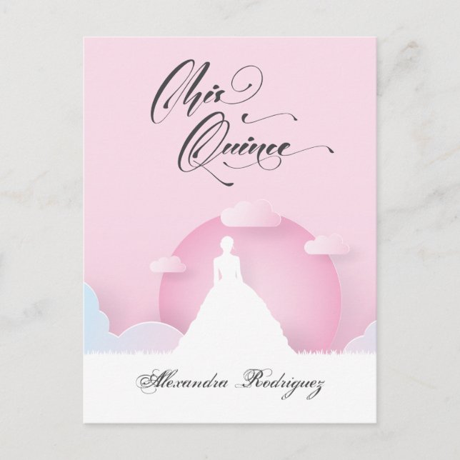 Invitation Carte Postale Pink and White Silhouette (Devant)