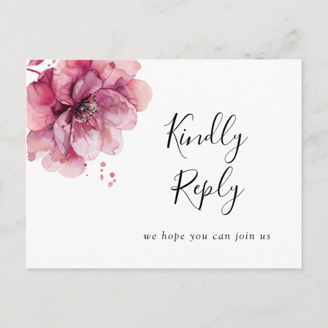 Invitation Carte Postale Pink Aquarelle Florale Demande de Chanson RSVP Car (Devant)
