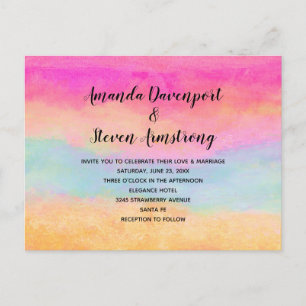 Invitation Carte Postale Pink bleu Jaune arc-en-ciel Abstrait rayures Maria