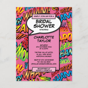 Invitation Carte Postale Pink Fun Modern Fête de l'mariée Comédie