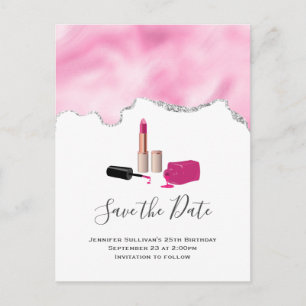 Invitation Carte Postale Pink Glam Lipstick & Nail polonais Enregistrer la 