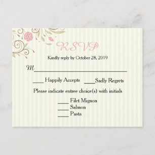 Invitation Carte Postale Pink & Green Floral Stripe Mariage RSVP Post Card