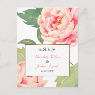 Invitation Carte Postale Pink Peony Flowers mariage rsvp