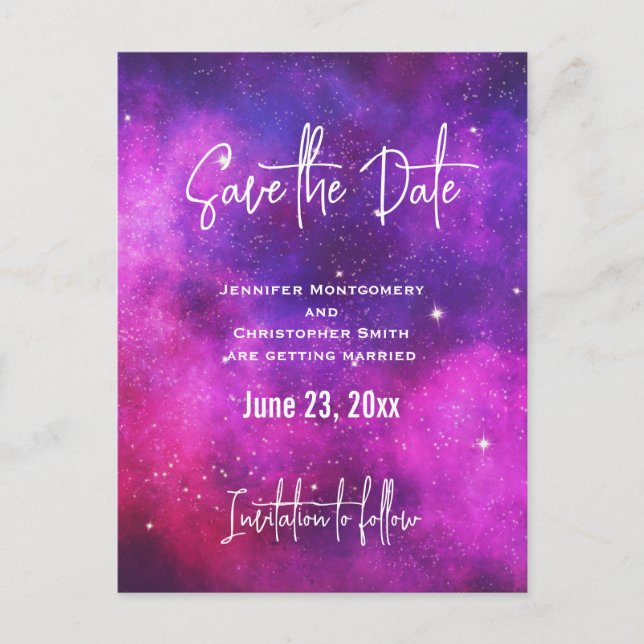 Invitation Carte Postale Pink & Purple Space & Stars Galaxy Enregistrer la  (Devant)