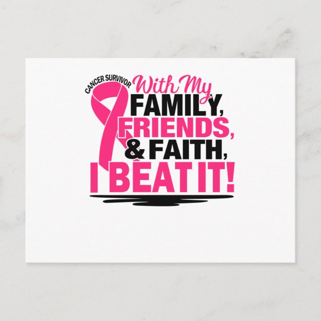 Invitation Carte Postale Pink Ribbon Cancer Survivant Amis Famille Et Fai (Devant)