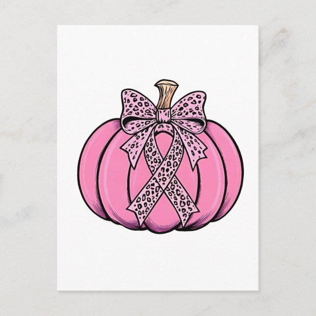 Invitation Carte Postale Pink Ribbon Citrouille Face Halloween Cancer du se (Devant)