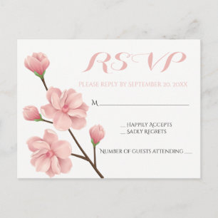 INVITATION CARTE POSTALE PINK RSVP FLORAL CHERRY BLOSSOMS MARIAGE FLEURS