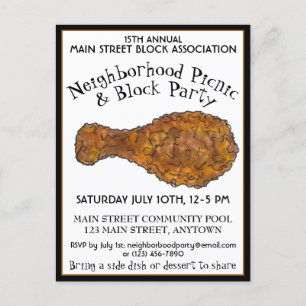 Invitation Carte Postale Pique-nique de poule poêlée Partie de l'ensemble d