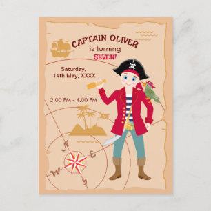 Invitation Carte Postale Pirate Boy Treasure Map Amusants Anniversaire Fête