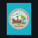 Invitation Carte Postale Pirate kid birthday<br><div class="desc">This product is for kids that love pirates and piracy stories. It feesta cute little pirate boy that has arrived on this island with palm trees. There's a pirate ship in the horizon waiting for him to return with a treasure! Seagulls are watching. This product is ideal for a pirate...</div>
