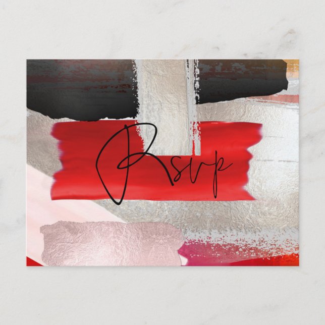 Invitation Carte Postale PixDezines Aquarelle moderne Rouge Noir RSVP (Devant)