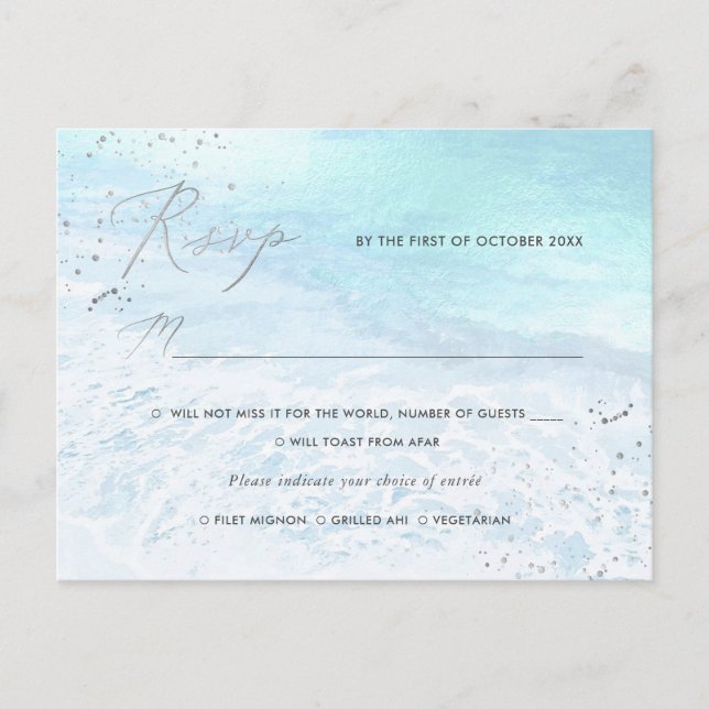 Invitation Carte Postale PixDezines Crystal Blue, Plage RSVP avec repas (Devant)