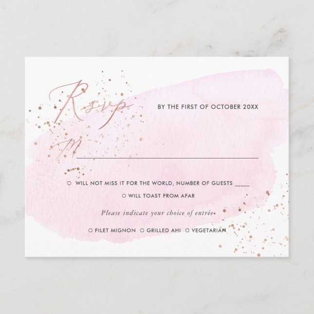 Invitation Carte Postale PixDezines Rose aquarelle calligraphie RSVP avec r (Devant)