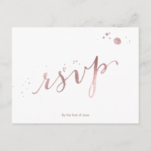 Invitation Carte Postale PixDezines RSVP/FAUX OR ROSE DORE/SCRIPT POLICE
