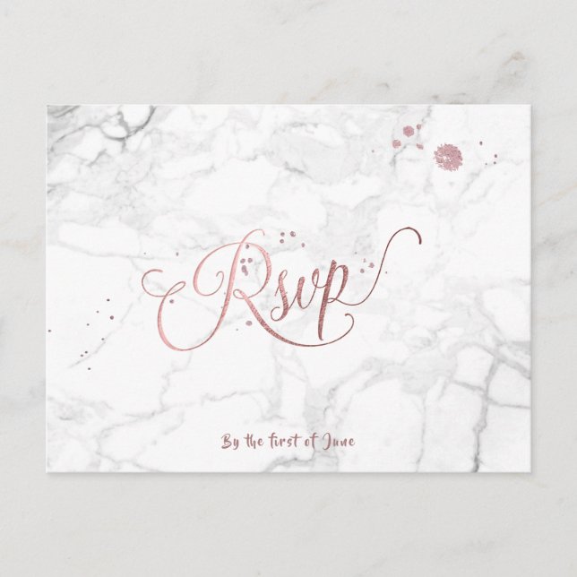 Invitation Carte Postale PixDezines RSVP/FAUX ROSE OR/MARBLE (Devant)