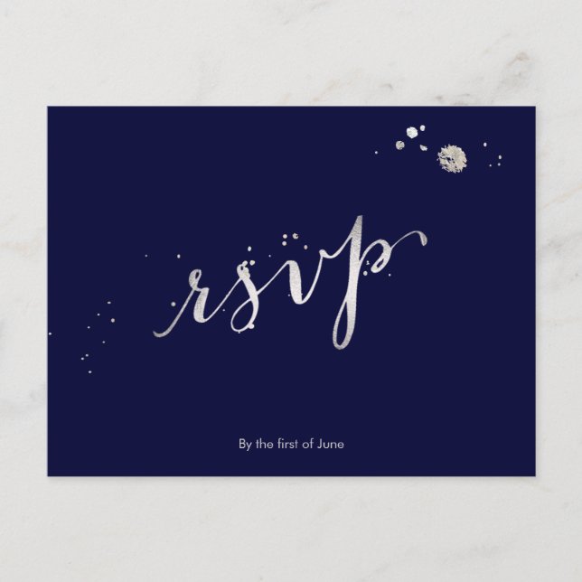 Invitation Carte Postale PixDezines RSVP/FAUX SILVER/FUN SCRIPT/do-it-yours (Devant)