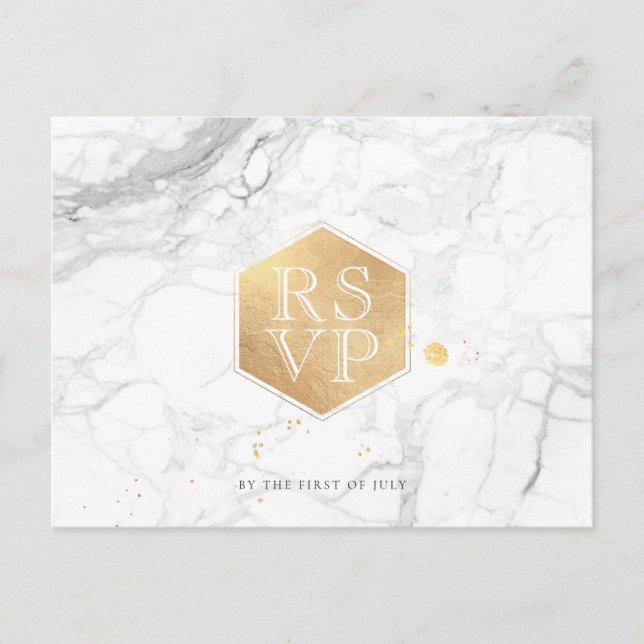 Invitation Carte Postale PixDezines RSVP/MARBLE+FAUX OR HONEYCOMB (Devant)