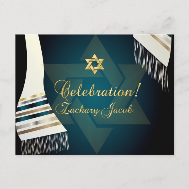 Invitation Carte Postale PixDezines Tallit Mitzvah Célébration/Vert Turquoi (Devant)