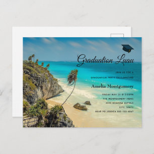 Invitation Carte Postale Plage tropicale avec palmiers balayés par le vent