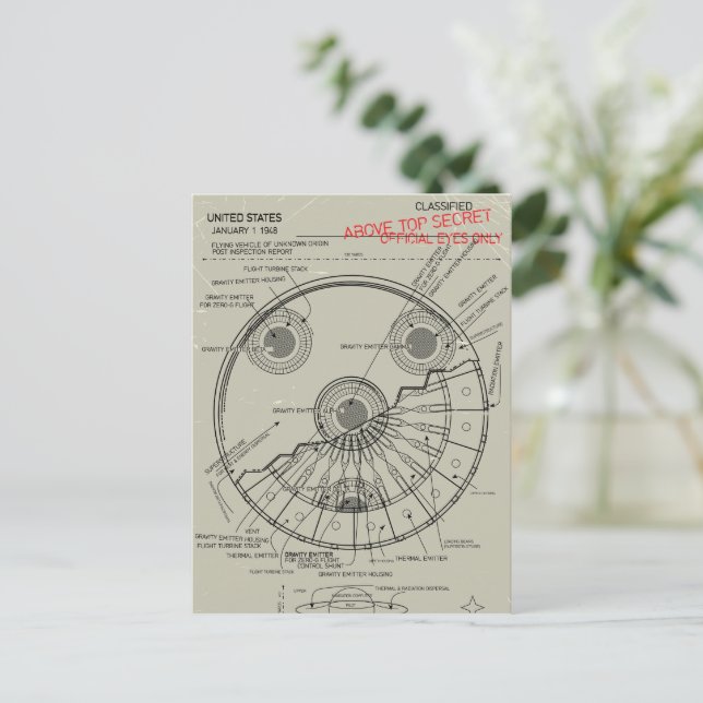 Invitation Carte Postale Plan de l'OVNI (Debout devant)