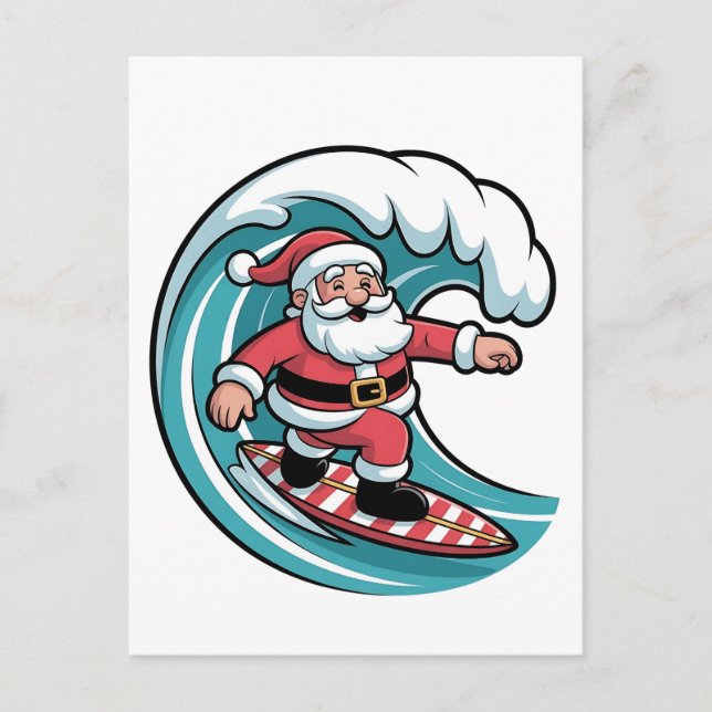 Invitation Carte Postale Planche de surf drôle de Noël Santa surfant (Devant)