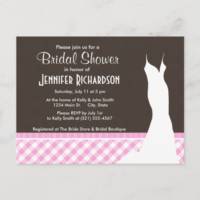 Invitation Carte Postale Plat rose mignon ; À damiers (Devant)