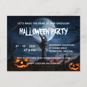 Invitation Carte Postale Pleine lune main Zombie Déplaisant Halloween Party